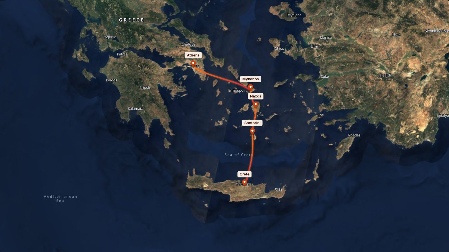 The Satellite look on a route from Athens to Crete