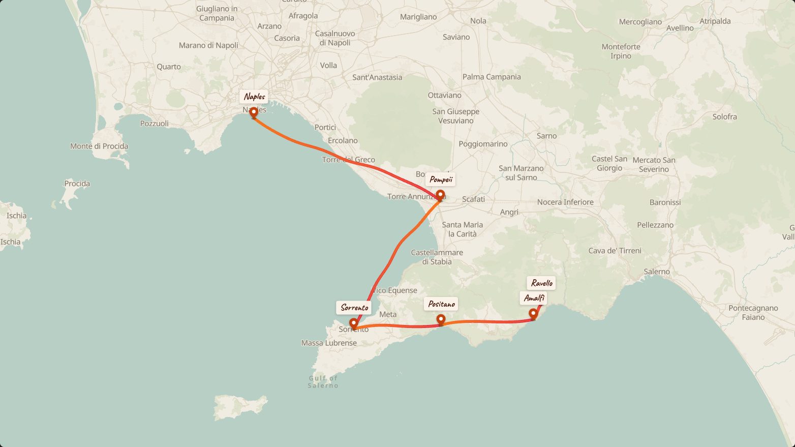 Map of the Amalfi Coast route in the Scrapbook look