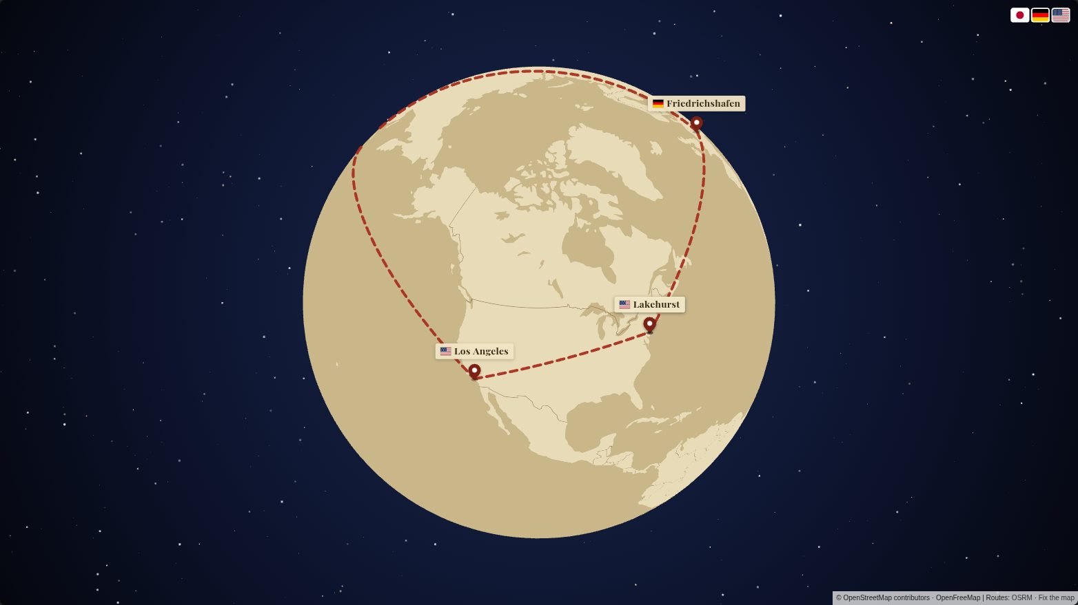 Map of the Graf Zeppelin Around the World route in the Vintage Explorer look