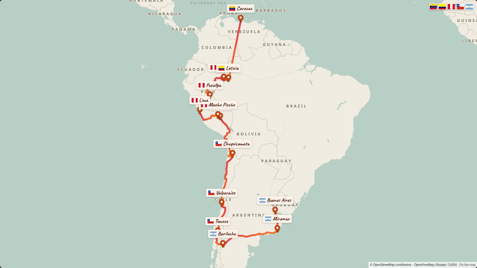 Map of the The Motorcycle Diaries route in the Scrapbook look