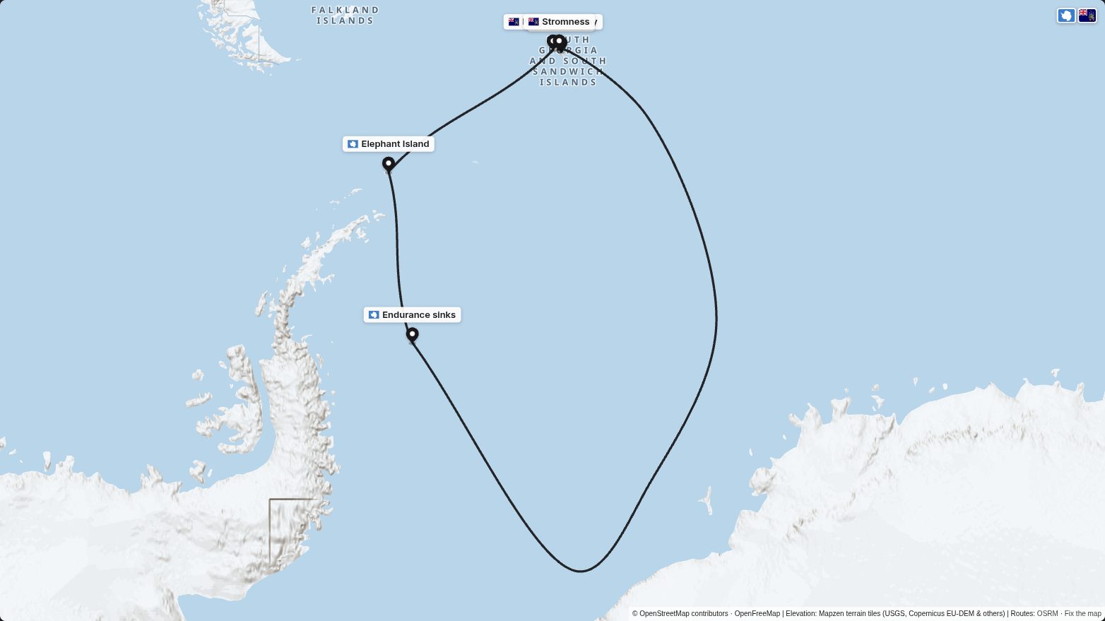 Map of the Shackleton's Endurance route in the Clean Minimal look