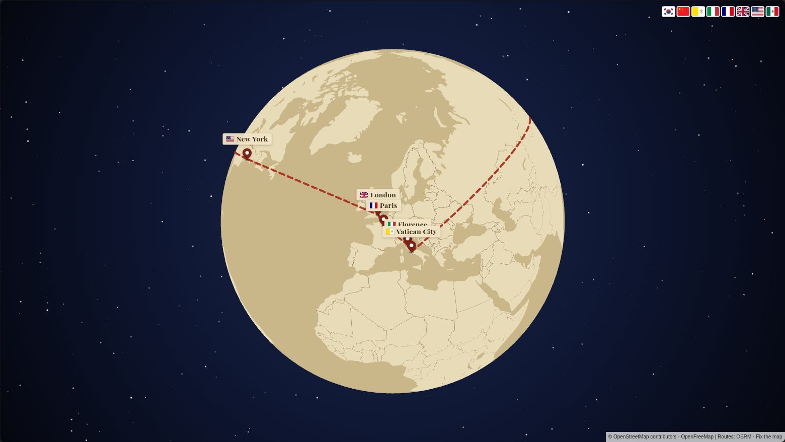 Map of the World's Most Visited Museums route in the Vintage Explorer style